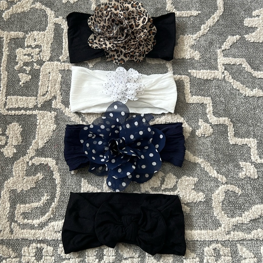 Girls nylon elastic headbands baby toddler set of 4